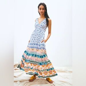 Anthropologie Gathered Maxi Dress | Bohemian Multicolor Tiered Dress Size: S